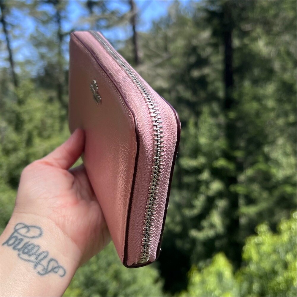 COACH Long Zip-Around Wallet PINK Pebble Leather with Silver Hardware AUTHENTIC - Picture 8 of 11